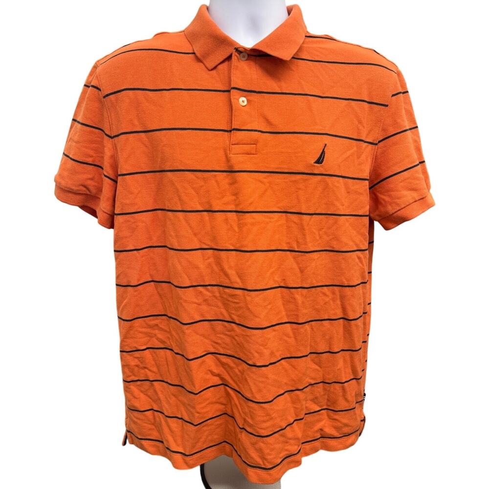 Nautica Deck Polo Mens L Orange Stripe Performance Cotton Short Sleeve Shirt - Picture 5 of 5